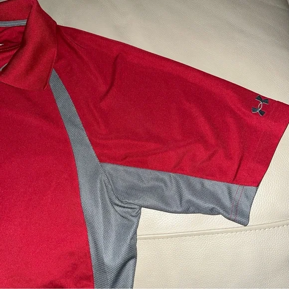 UNDER ARMOUR HEATGEAR PERFORMANCE POLO SHIRT sz Men Large short sleeve red/gray - Picture 14 of 16